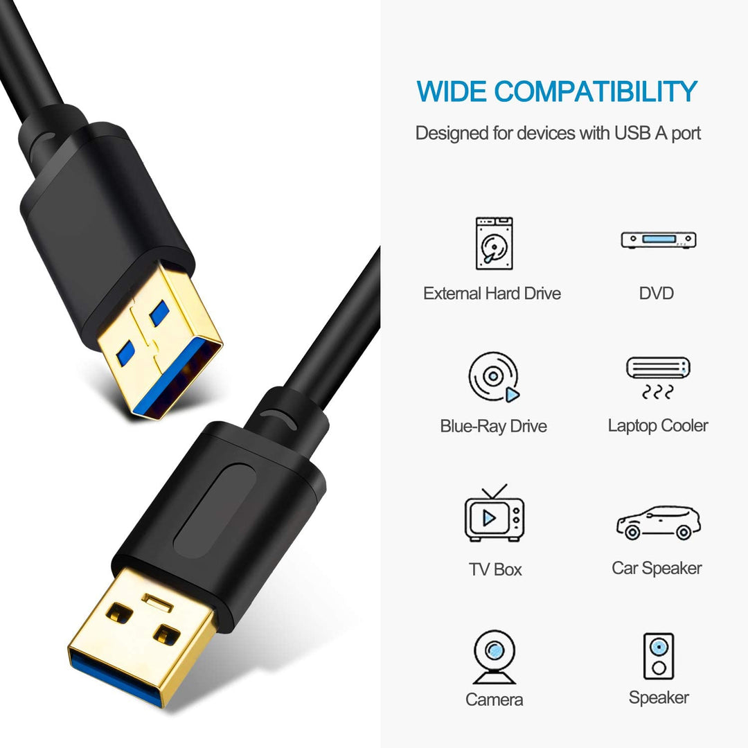 USB 3.0 a to a Male Cable 3Ft,Usb to USB Cable USB Male to Male Cable USB Cord with Gold-Plated Connector for Hard Drive Enclosures, DVD Player, Laptop Cooler (3Ft/1M)