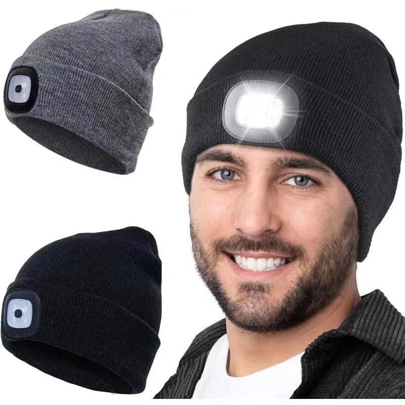 GlowGear™ LED Beanie Hat: USB Rechargeable Winter Headlamp Cap for Warmth &amp; Hands-Free Light