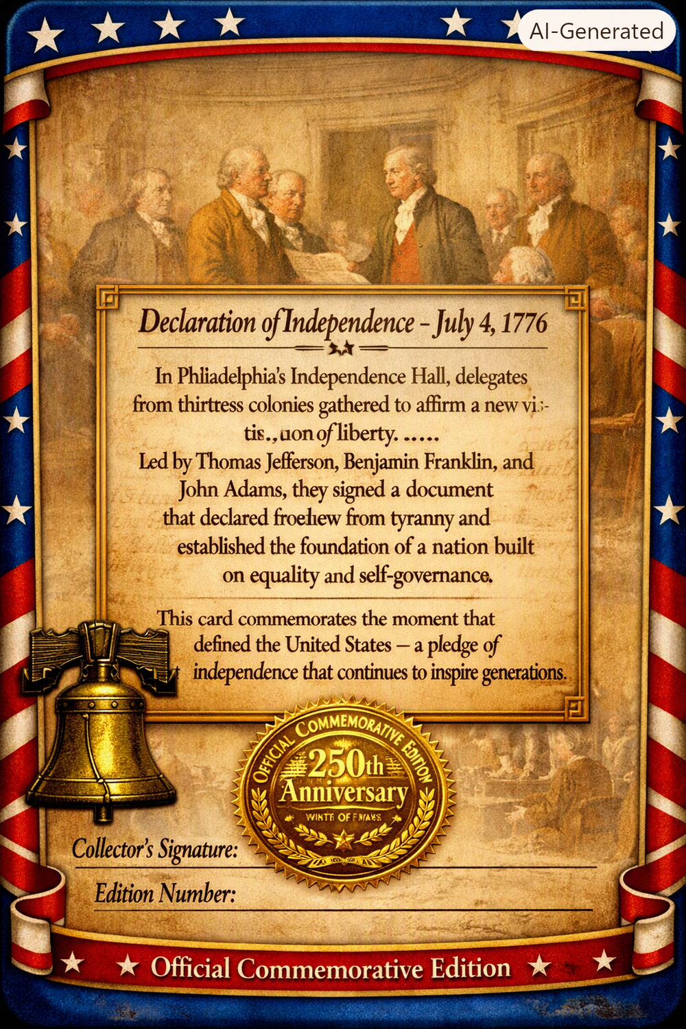 Declaration of independence trading card 250th Anniversary