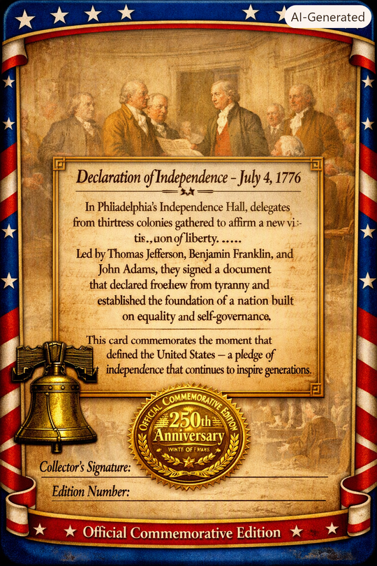 Declaration of independence trading card 250th Anniversary